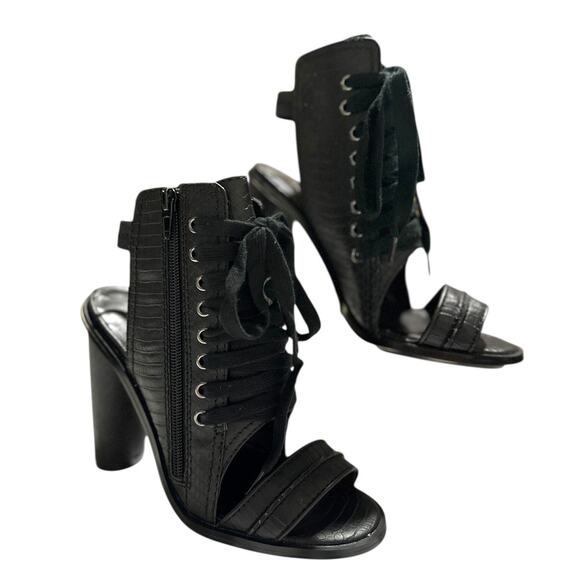 Shoe Cult by Nasty Gal Black Lace Up Open Toe Zip Block Heel Heels US 6.5 - Picture 1 of 7